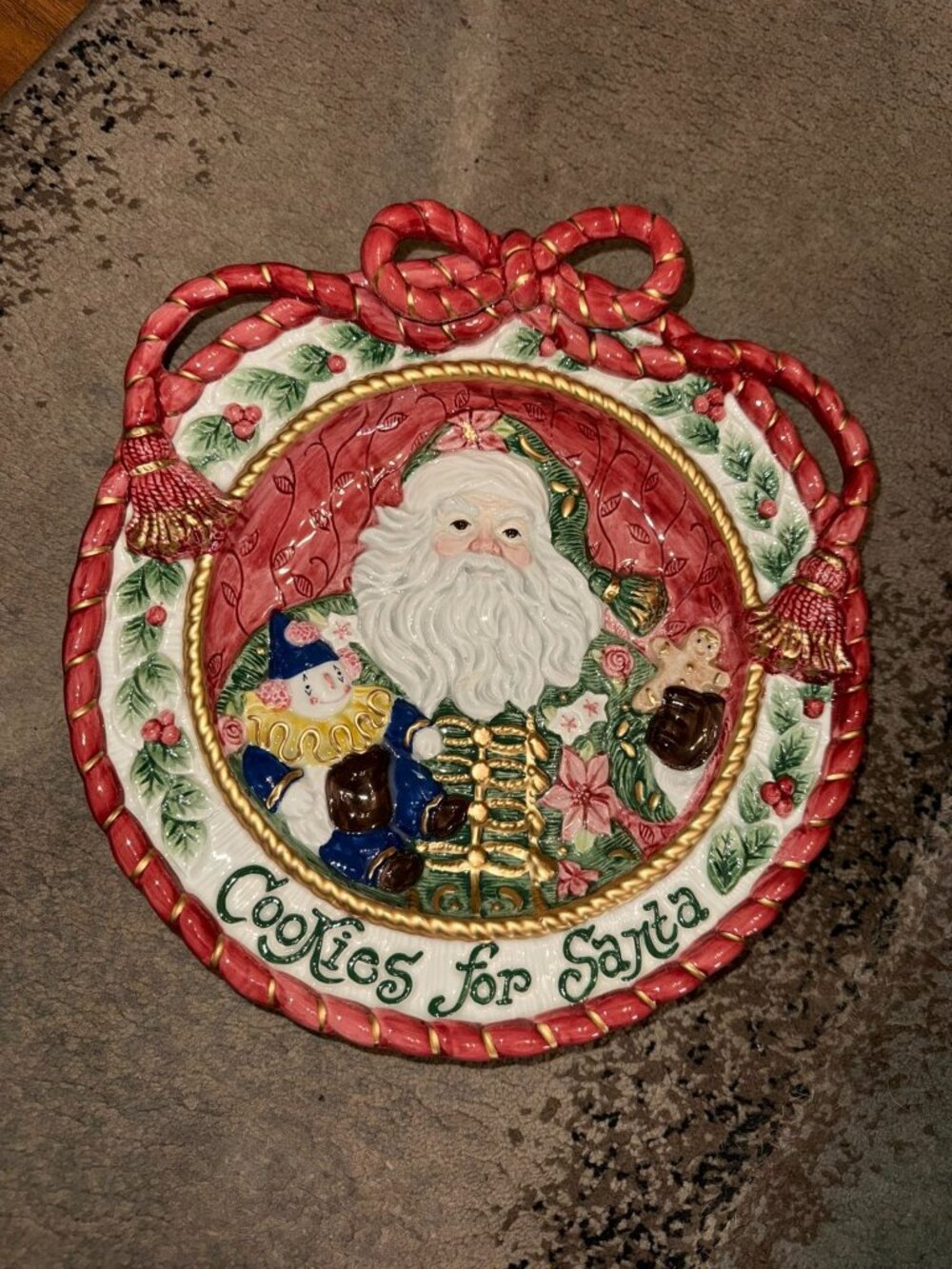 Vintage Fitz and Floyd Cookies for Santa Christmas Cookie Plate 1995 3D Bow Bord